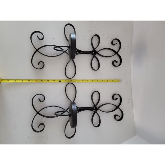 Black Metal Wall Sconce Candle Holder Wrought Iron Large 16" Farmhouse Pair of 2 - Picture 9 of 11